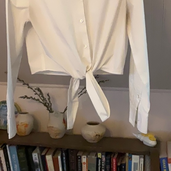 Aritizia | Babaton | Tie Front Button Down Blouse | White - Picture 3 of 4